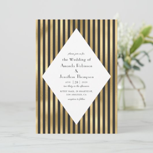 Zwart en Goud Parijs Art Deco Bruiloft Kaart (Staand voorkant)