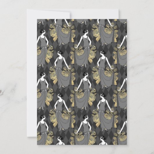 Zwart en Goud Parijs Art Deco Bruiloft Kaart (Achterkant)