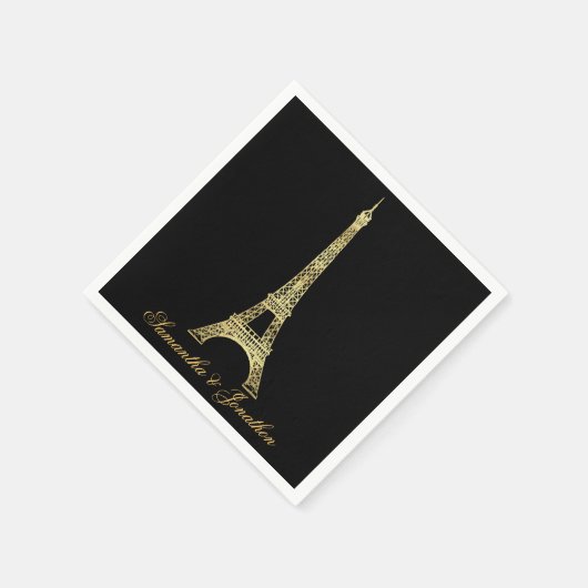 Zwart en goud Parijse Eiffeltoren bruiloft Servet (Hoek)
