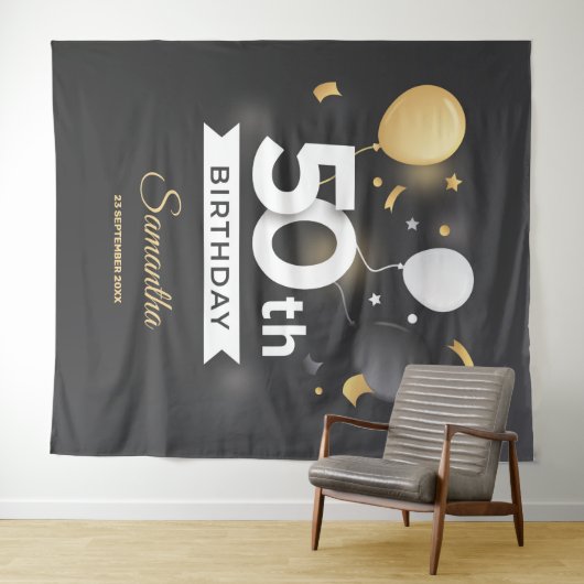 Zwart en Goud Partij Tapestry Achtergrond Banner Wandkleed (In Situ (horizontaal))