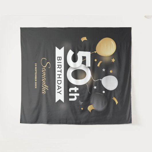 Zwart en Goud Partij Tapestry Achtergrond Banner Wandkleed (Voorkant (horizontaal))