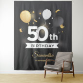 Zwart en Goud Partij Tapestry Achtergrond Banner Wandkleed (In situ)