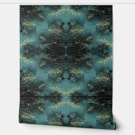 Zwart en Goud Patroon op Blauw | Behang