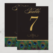 Zwart en Goud Pauwenveren Tafelnummer (Voorkant / Achterkant)
