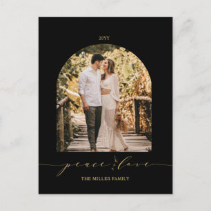 Zwart en goud   Peace and Love kerstfoto Holi Feestdagenkaart