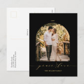 Zwart en goud | Peace and Love kerstfoto Holi Feestdagenkaart (Voorkant / Achterkant)