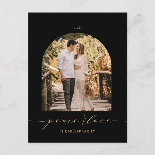 Zwart en goud | Peace and Love kerstfoto Holi Feestdagenkaart (Voorkant)