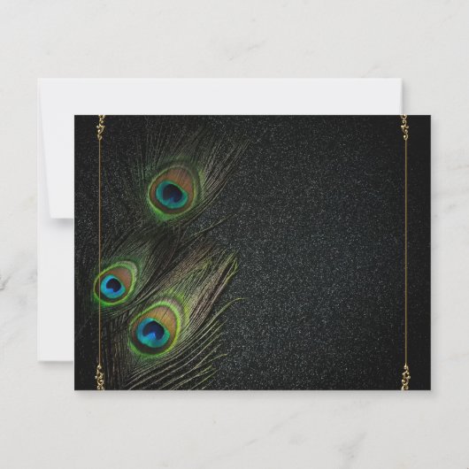 Zwart en Goud Peacock Bruiloft Kaart (Achterkant)