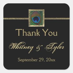 Zwart en Goud Peacock Feather Bruiloft Sticker