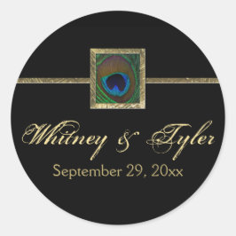 Zwart en Goud Peacock Feather Bruiloft Sticker