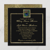 Zwart en Goud Peacock Feather Bruiloft Uitnodiging (Voorkant / Achterkant)