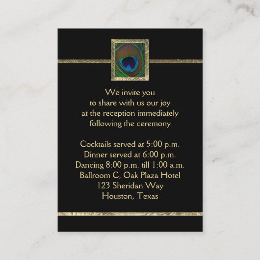 Zwart en goud Peacock Feather Enclosure Kaart (Voorkant)
