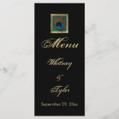 Zwart en Goud Peacock Feather Menu Kaart (Voorkant)
