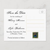 Zwart en goud Peacock Feather Save the Date Kaart (Achterkant)