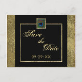 Zwart en goud Peacock Feather Save the Date Kaart (Voorkant)