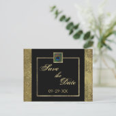 Zwart en goud Peacock Feather Save the Date Kaart (Staand voorkant)