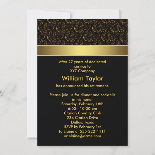 Zwart en Goud Pensioen Partij Kaart (Achterkant)