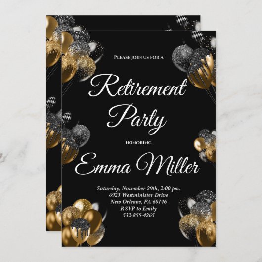 Zwart en Goud Pensioen Partij Kaart (Voorkant / Achterkant)
