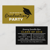 Zwart en goud Pet, Graduation Party Ticket Invite Informatiekaartje (Voorkant / Achterkant)