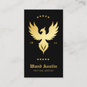 Zwart en goud Phoenix Tattoo Artist Visitekaartje (Voorkant)