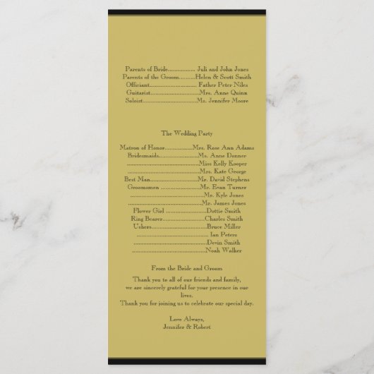 Zwart en Goud Piano Huwelijksprogramma Programmakaart (Achterkant)