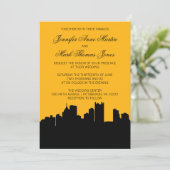 Zwart en goud Pittsburgh City Skyline Wedding II Kaart (Staand voorkant)