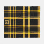 Zwart en goud plaid tartan monogram fleece deken (Voorkant (Horizontaal))