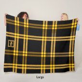 Zwart en goud plaid tartan monogram fleece deken