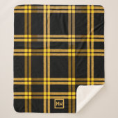 Zwart en goud plaid tartan monogram sherpa deken (Voorkant)