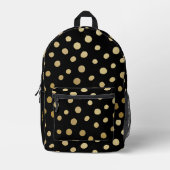 Zwart en Goud Polka Dot Gepersonaliseerd Bedrukte Rugzak (Voorkant)