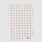 Zwart en goud polka dots patroon monogram golfhanddoek (Voorkant)