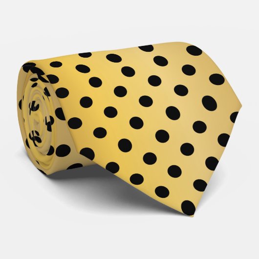 Zwart en Goud Polka Dots Patroon Stropdas (Opgerold)