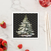 Zwart en Goud Polka Dots Waterverf Pine Tree Servet (Insitu)