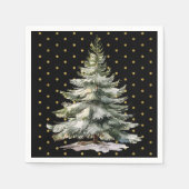 Zwart en Goud Polka Dots Waterverf Pine Tree Servet (Voorkant)