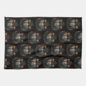Zwart en goud pompoen bladeren patroon Halloween Theedoek (Horizontaal)