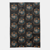 Zwart en goud pompoen bladeren patroon Halloween Theedoek (Verticaal)