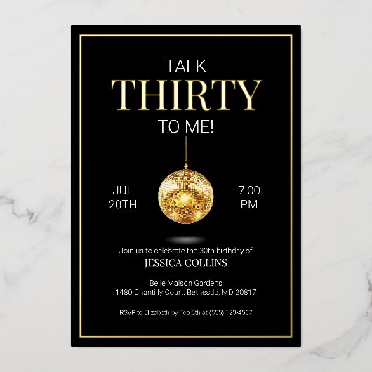 Zwart en goud praten 30 jaar met mij folie uitnodiging (Voorkant)