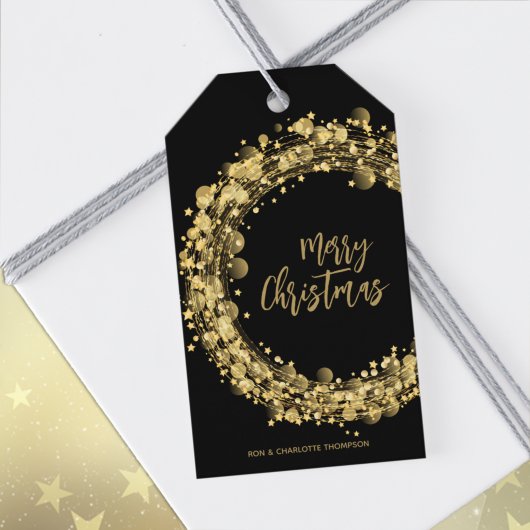 Zwart en Goud Prettig Kerstfeest Cadeaulabel
