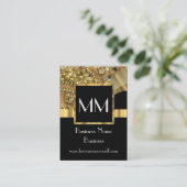 Zwart en goud professioneel monogram visitekaartje (Staand voorkant)