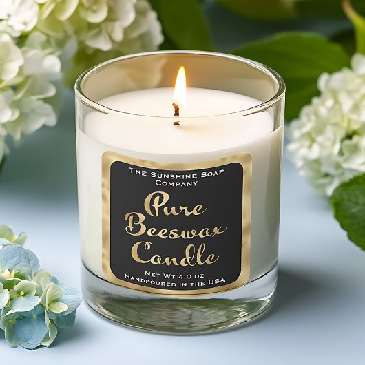 Zwart en goud pure bijenwas kaars label