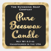 Zwart en goud pure bijenwas kaars label (Voorkant)