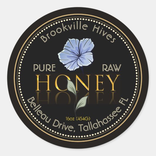 Zwart en Goud Pure Raw Honey Label Flower Paarse (Voorkant)