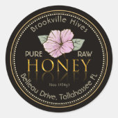 Zwart en Goud Pure Raw Honey Label Flower Pink (Voorkant)