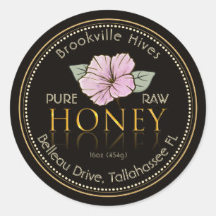 Zwart en Goud Pure Raw Honey Label Flower Pink
