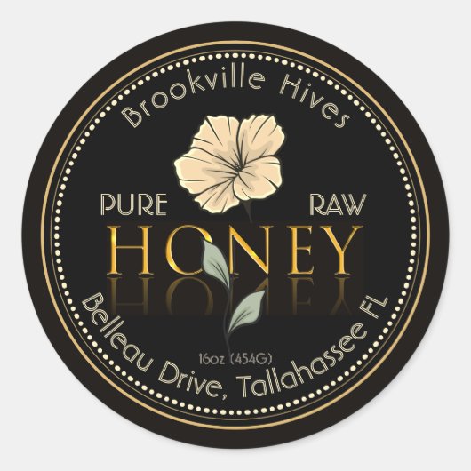 Zwart en Goud Pure Raw Honey Label Flower Yellow (Voorkant)