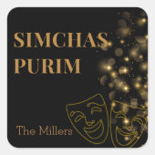 Zwart en Goud Purim Etiket (Voorkant)