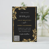 Zwart en Goud QR Code Huwelijksuitnodiging Sjabloo (Staand voorkant)