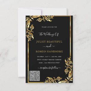 Zwart en Goud QR Code Huwelijksuitnodiging Sjabloo