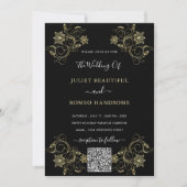 Zwart en Goud QR Code Huwelijksuitnodiging Sjabloo (Voorkant)
