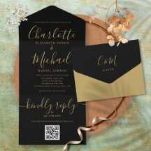 Zwart En Goud QR Code Minimalistische Trouwdag